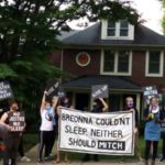 Sunrise activists demonstrate in front of Mitch McConnell's KY house, holding a large sign saying "Breonna Couldn't Sleep. Neither Should Mitch".