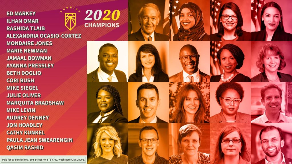 A collage of headshots of Sunrise Movement 2020 General Election Endorsements