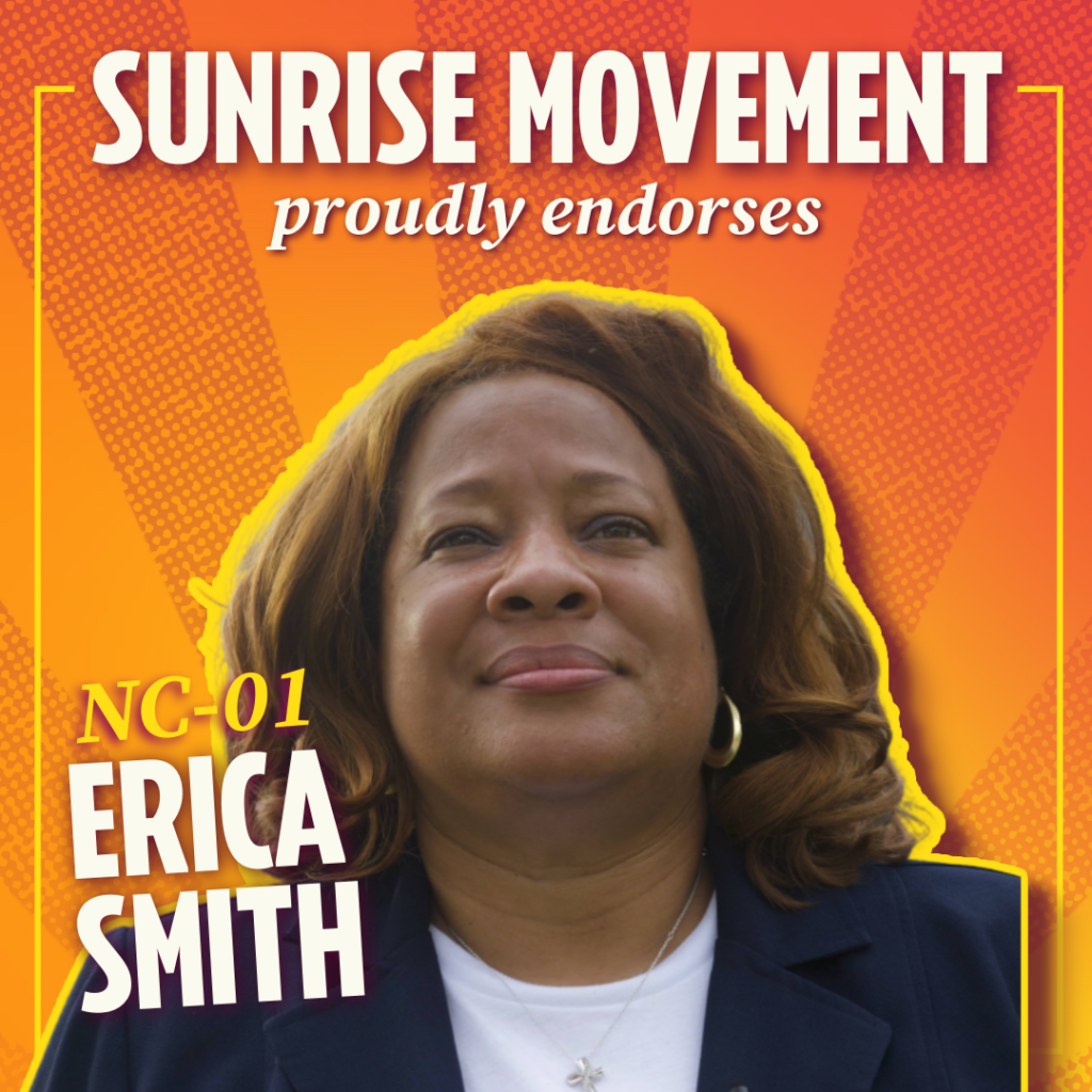 日出运动自豪地支持 Erica Smith 获得北卡罗来纳州的第一名； 埃里卡史密斯的形象