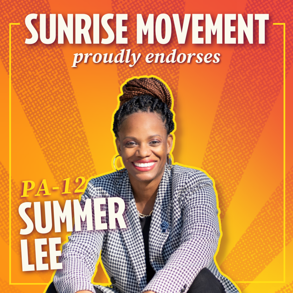 Sunrise Movement unterstützt Summer Lee stolz für Pennsylvanias 12.; Bild von Summer Lee