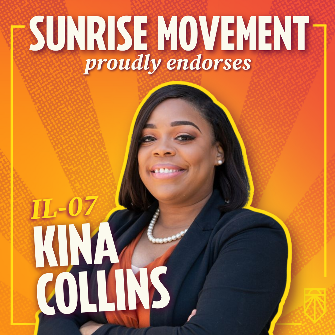 Sunrise Movement steunt met trots Kina Collins voor Illinois' 7th; afbeelding van Kina Collins