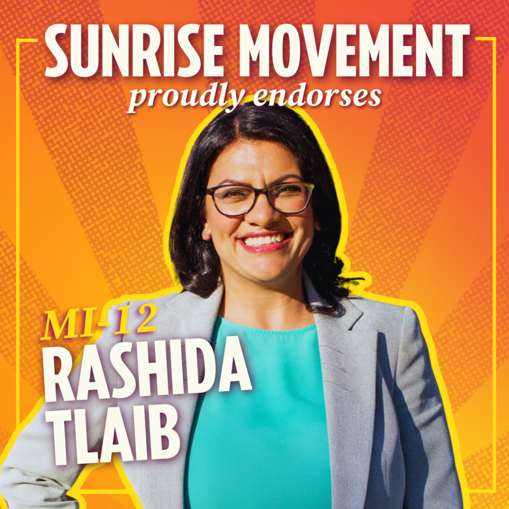 Sunrise re-endorses Rashida Tlaib for Michigan's 12th.