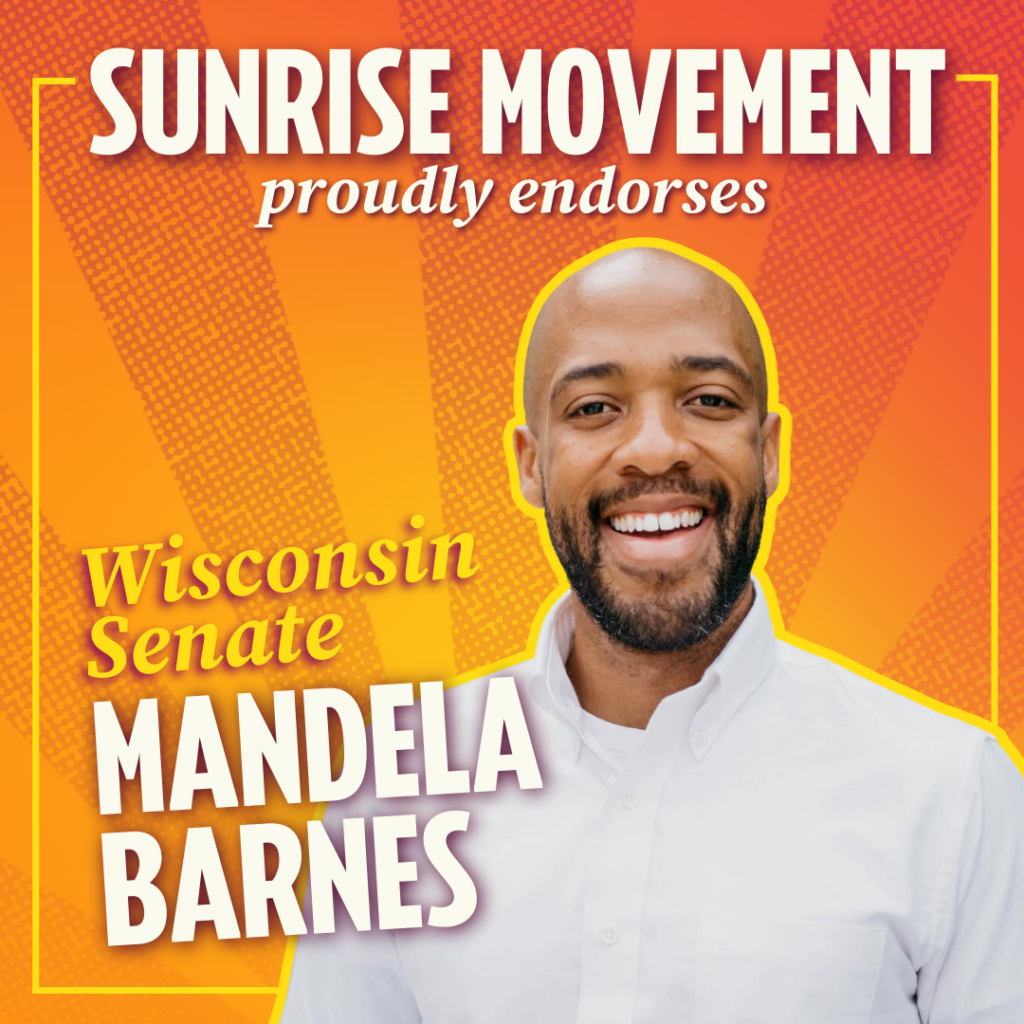 Sunrise Movement soutient fièrement Mandela Barnes pour le Sénat du Wisconsin ; photo de Mandela Barnes